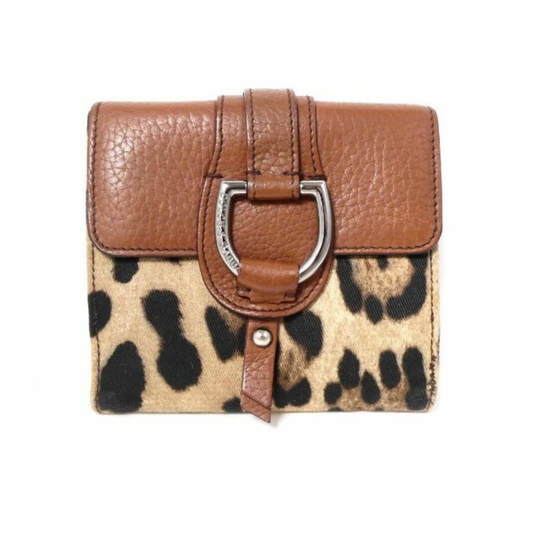 美品 Dolce&Gabbana ヒョウ柄 キャンバス×レザー 二つ折り 財布