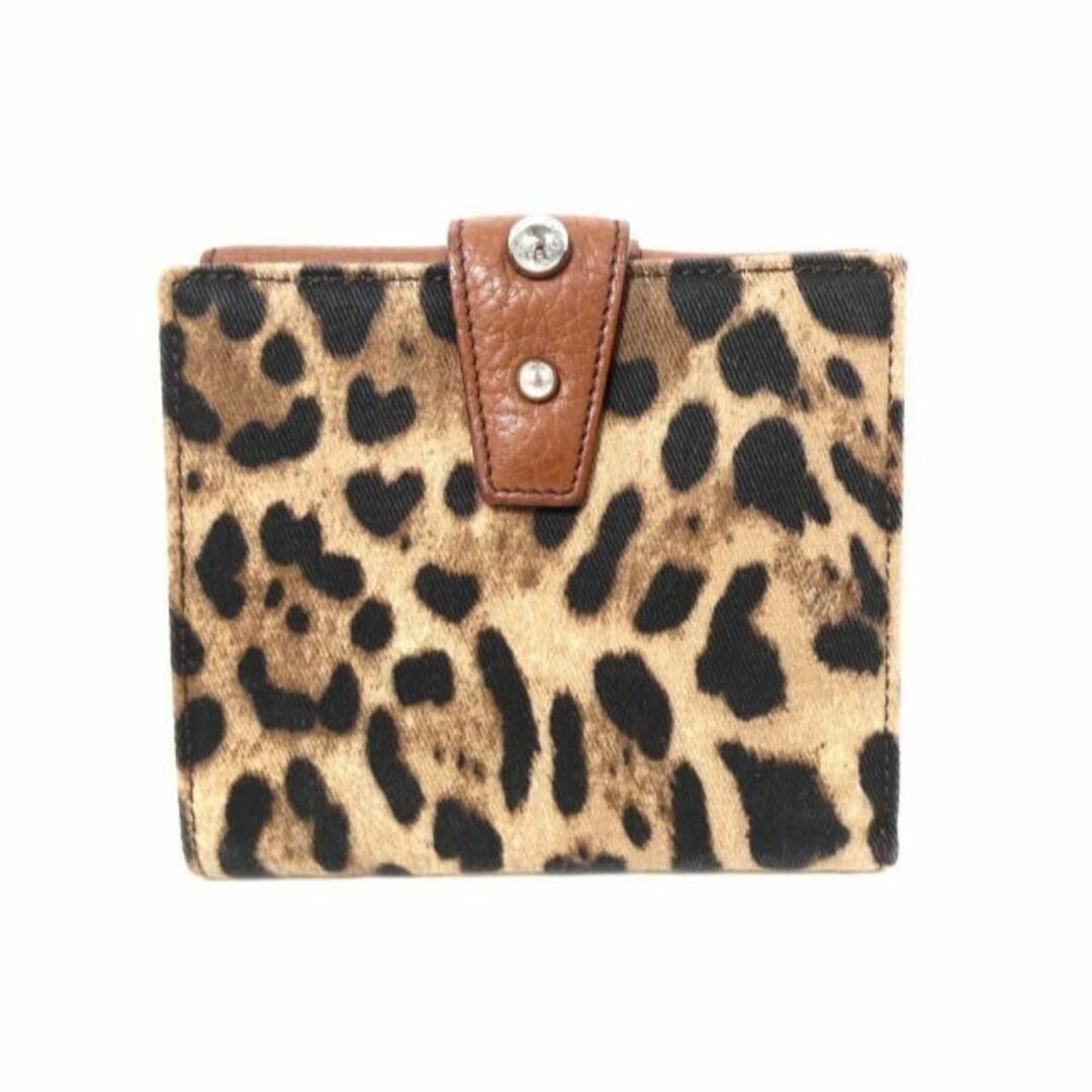 美品 Dolce&Gabbana ヒョウ柄 キャンバス×レザー 二つ折り 財布