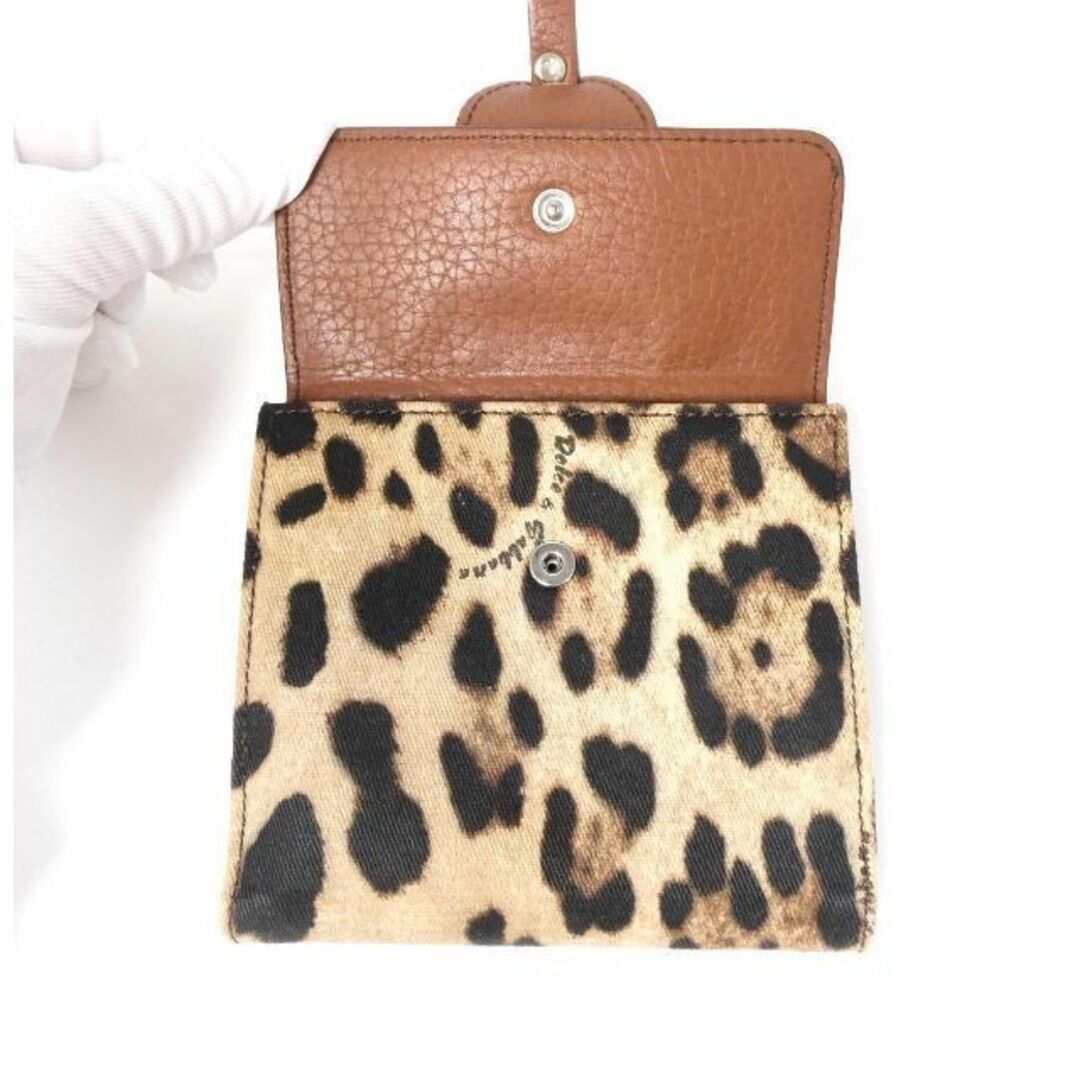 美品 Dolce&Gabbana ヒョウ柄 キャンバス×レザー 二つ折り 財布