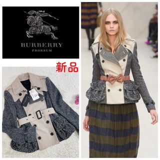 バーバリー(BURBERRY)の新品 バーバリープロサム ツイード切り替え トレンチ ジャケット コート 36(その他)