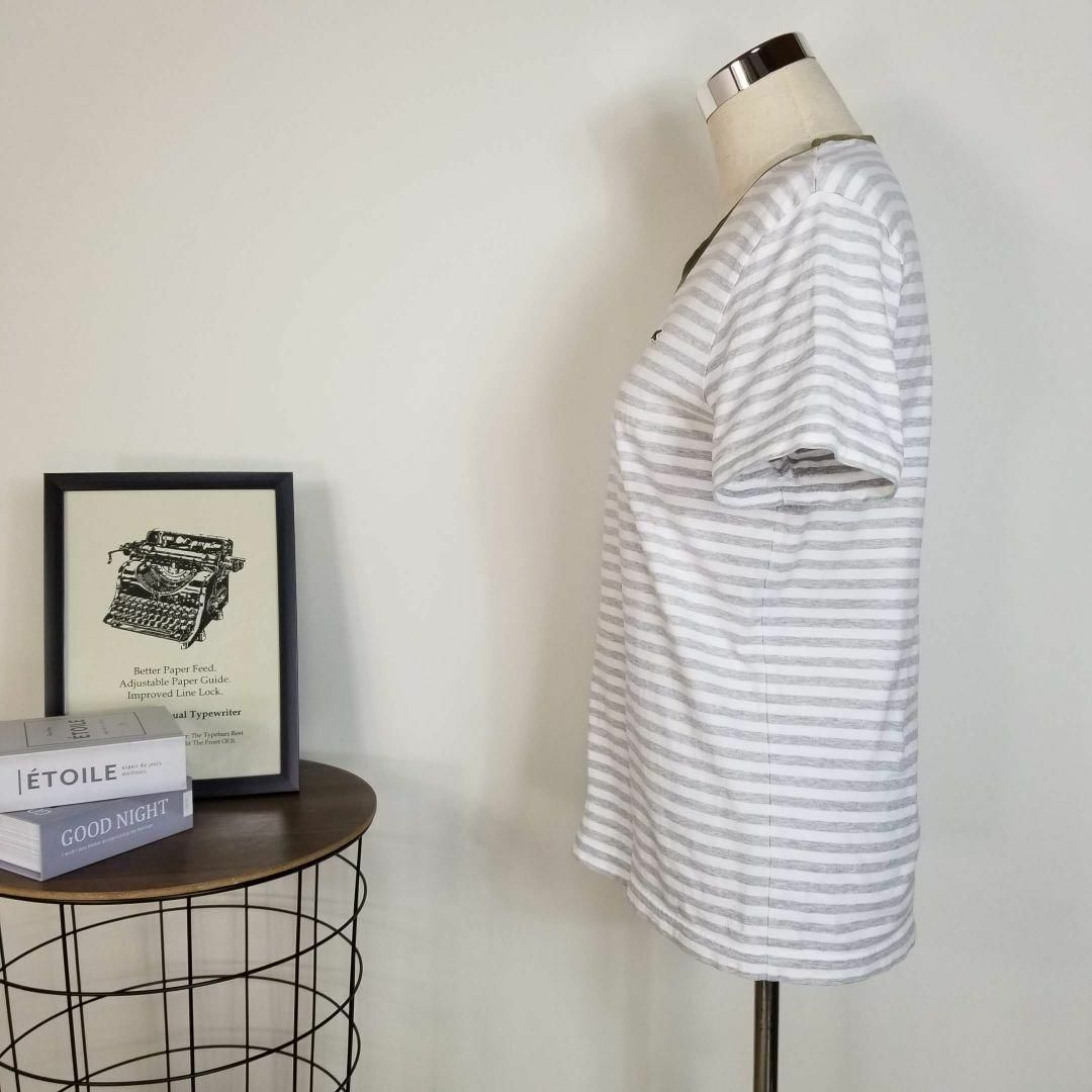 LACOSTE(ラコステ)のラコステVネックカットソー刺繍ロゴ半袖ボーダー柄Tシャツ3マルチ色ゴルフ テニス レディースのトップス(Tシャツ(半袖/袖なし))の商品写真