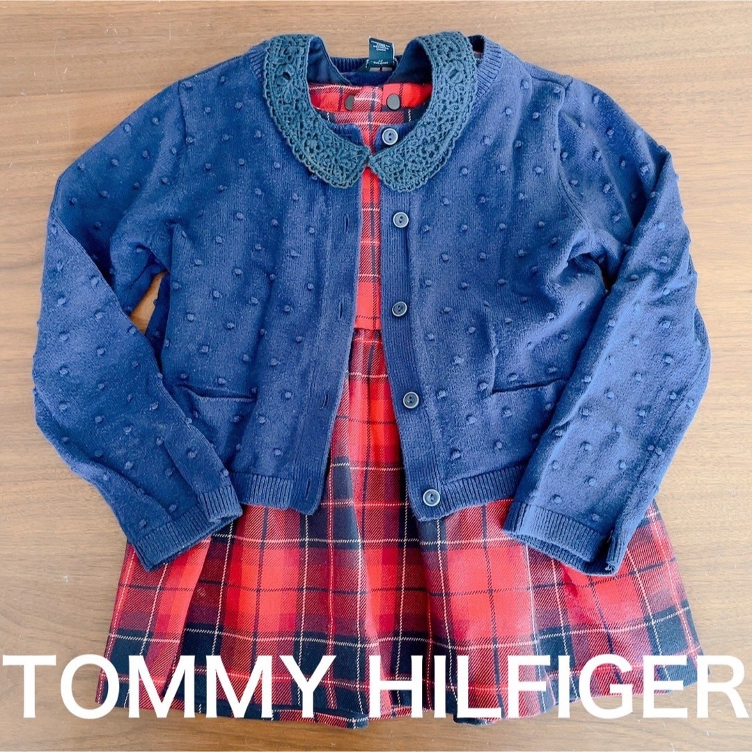 TOMMY HILFIGER(トミーヒルフィガー)のTOMMY HILFIGER ワンピース　カーディガン　80  秋　冬　襟付 キッズ/ベビー/マタニティのベビー服(~85cm)(ワンピース)の商品写真