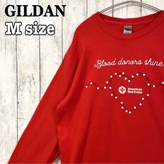 ギルタン(GILDAN)のGILDAN ギルダン 長袖 ロンt ロングスリーブ ハート 赤 Mサイズ 古着(Tシャツ/カットソー(七分/長袖))