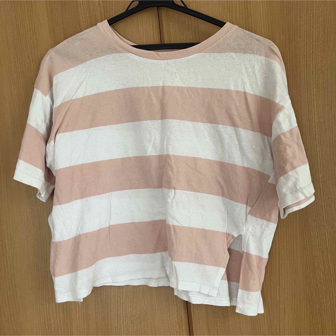 OHOTORO(オオトロ)のOHOTORO ビッグボーダーTシャツ ピンク レディースのトップス(Tシャツ(半袖/袖なし))の商品写真
