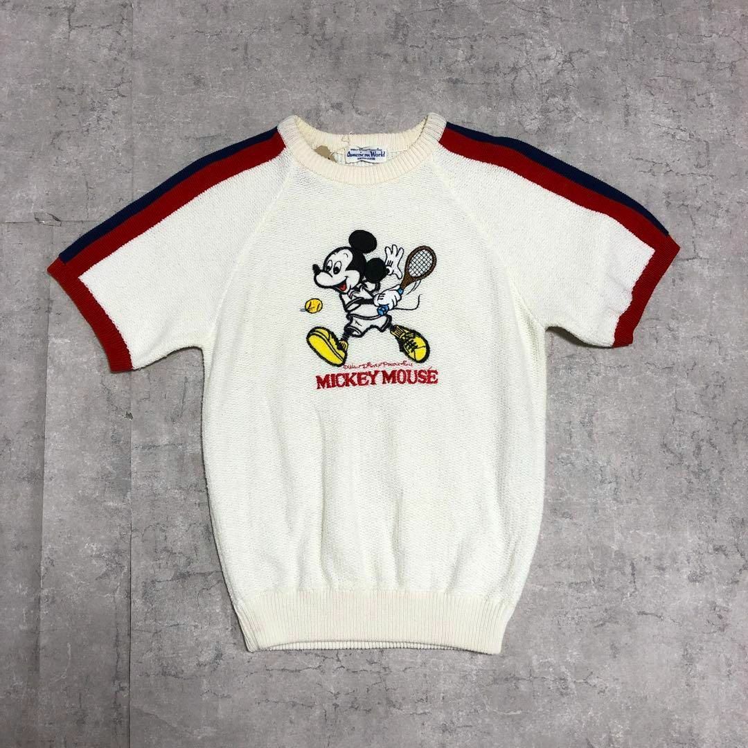 Disney ディズニー 70s ミッキーマウス 半袖ニット 刺繍ロゴ サイズS