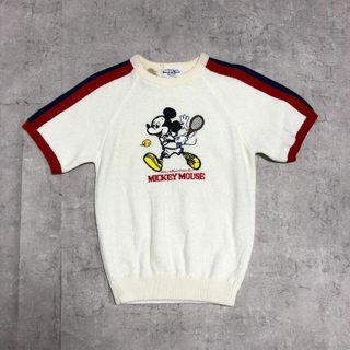 ディズニー(Disney)のDisney ディズニー 70s ミッキーマウス 半袖ニット 刺繍ロゴ サイズS(ニット/セーター)