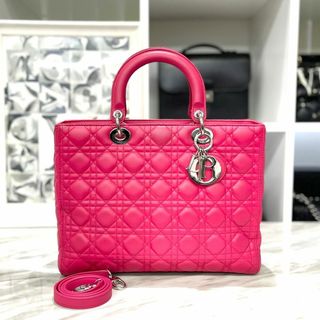 クリスチャンディオール(Christian Dior)の美品☆　レディディオール　ラージ　ピンク　ラムスキン　2way　ハンドバッグ(ハンドバッグ)