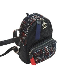 極美品 CHANEL シャネル マトラッセ リュック バックパック ココマーク 24番台 ナイロン ツイード シルバー金具 中古 53895