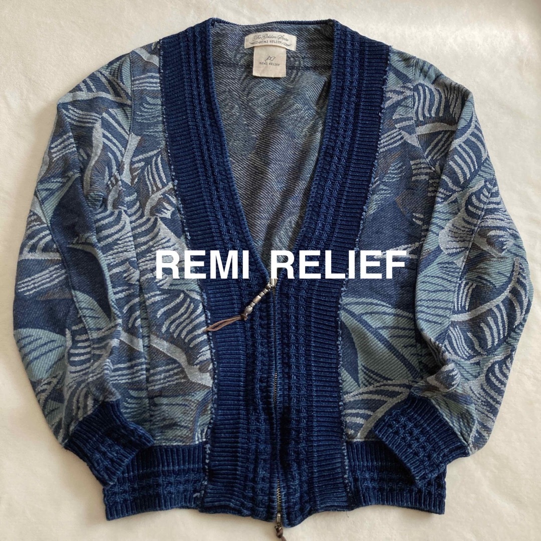 カーディガンREMI RELIEF レミレリーフ  ジップカーディガン　インディゴ　S