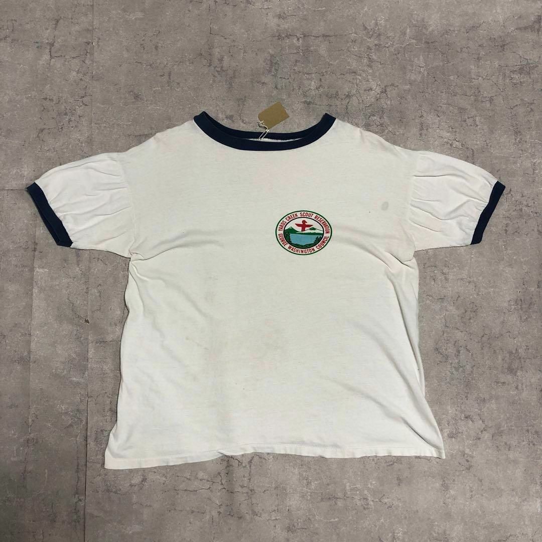 70s ヴィンテージ リンガーTシャツ プリント 短丈 シングルステッチ M相当トップス