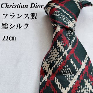 クリスチャンディオール(Christian Dior)の美品★ChristianDior★グリーン★レジメンタル風★総シルク★総柄★11(ネクタイ)