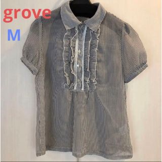 グローブ(grove)のgrove  シアーブラウス　ストライプ　M(シャツ/ブラウス(半袖/袖なし))