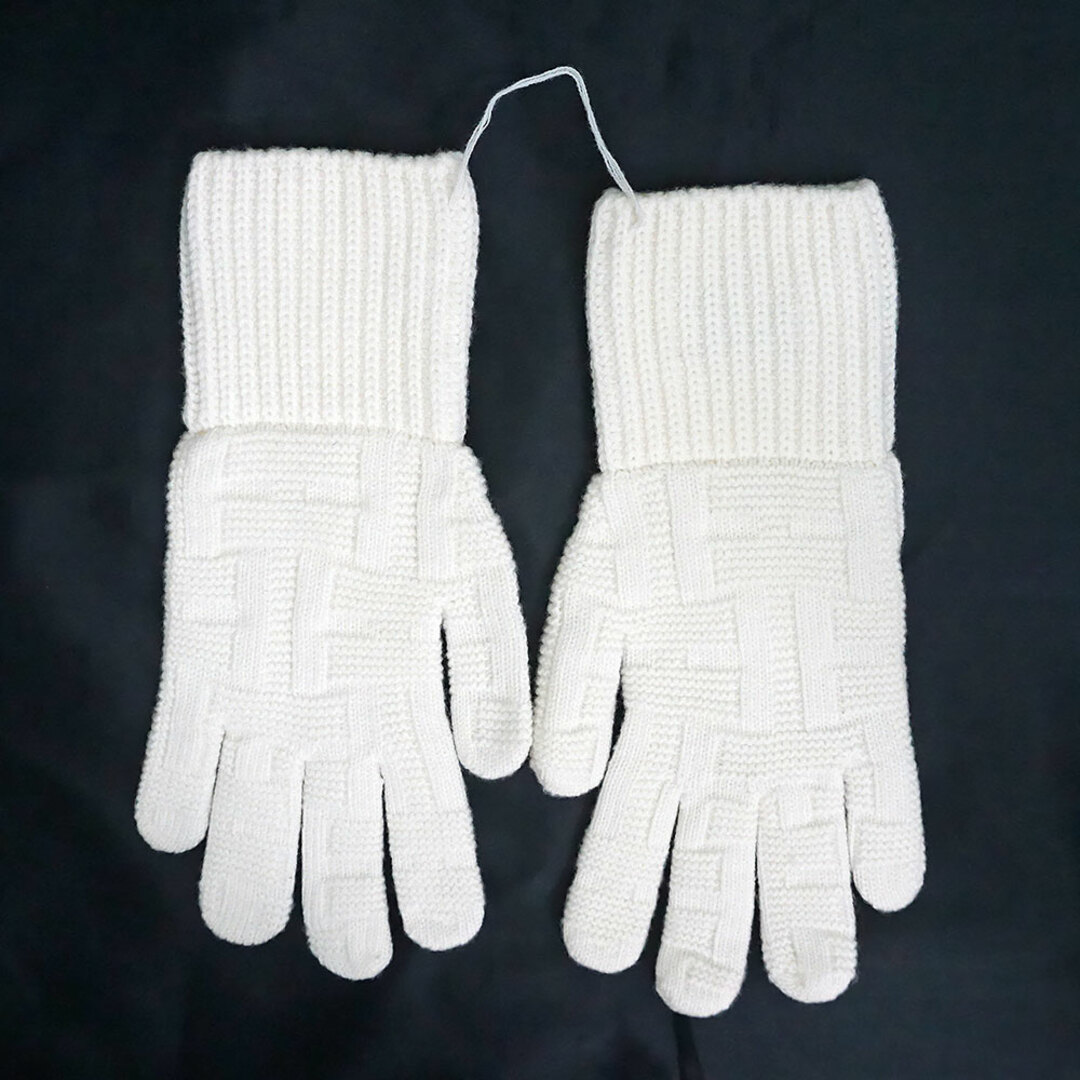エルメス フレカンス ニット 手袋 グローブ Sサイズ ウール100％ ブランカッセ ホワイト 白 シルバー金具 箱付 HERMES（新品・未使用品） 3