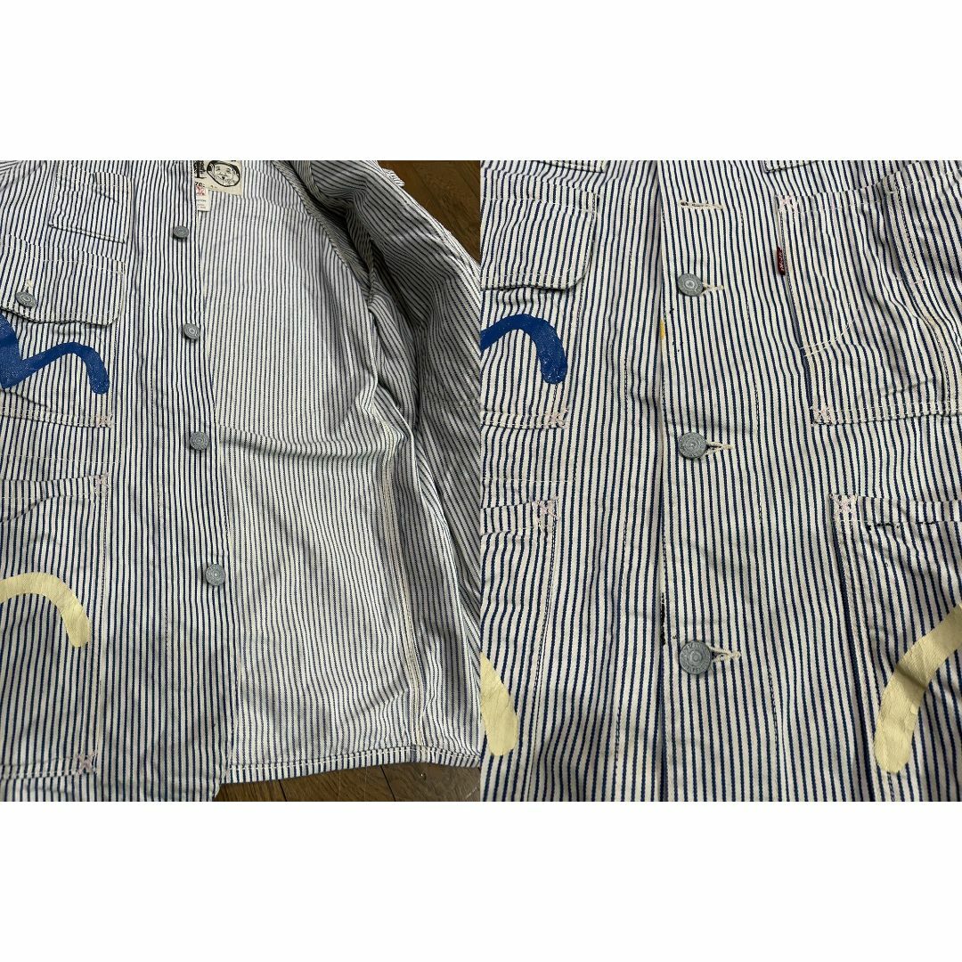 EVISU(エビス)の＊EVISU 新恵美寿神頭 1012 カモメ ヒッコリー カバーオール 38 メンズのジャケット/アウター(カバーオール)の商品写真