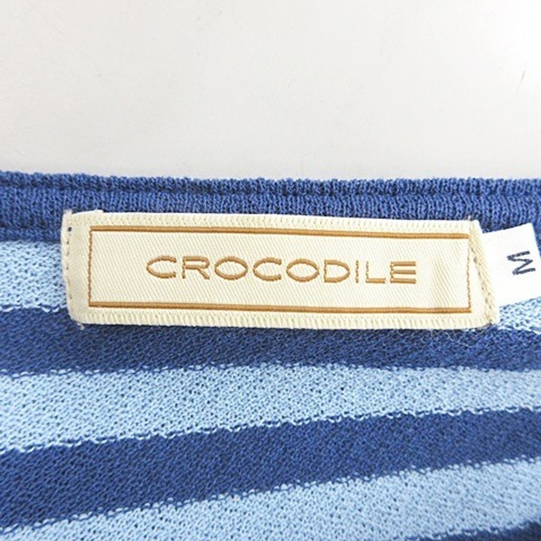 Crocodile(クロコダイル)のクロコダイル カットソー Tシャツ 半袖 丸首 ボーダー 綿 青 水色 M レディースのトップス(カットソー(半袖/袖なし))の商品写真