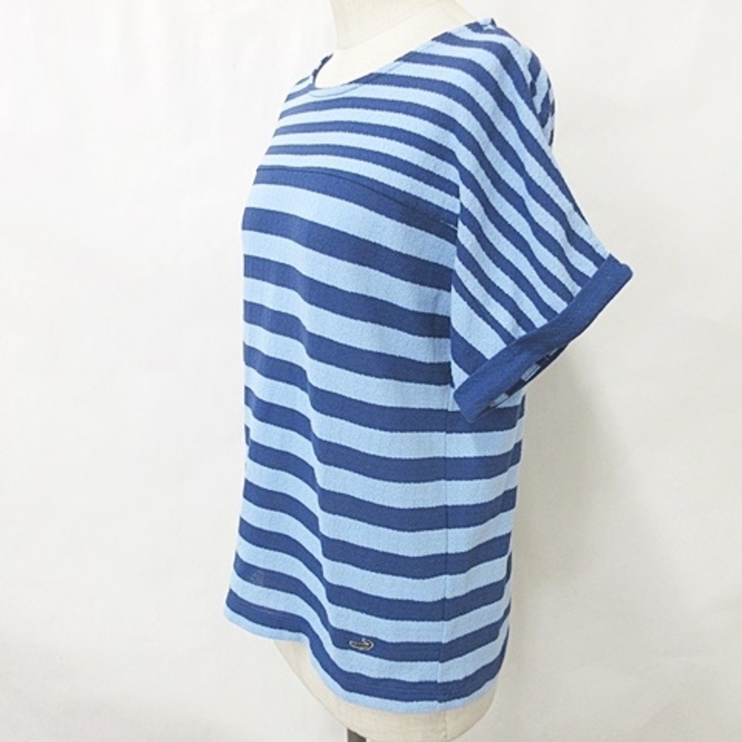 Crocodile(クロコダイル)のクロコダイル カットソー Tシャツ 半袖 丸首 ボーダー 綿 青 水色 M レディースのトップス(カットソー(半袖/袖なし))の商品写真