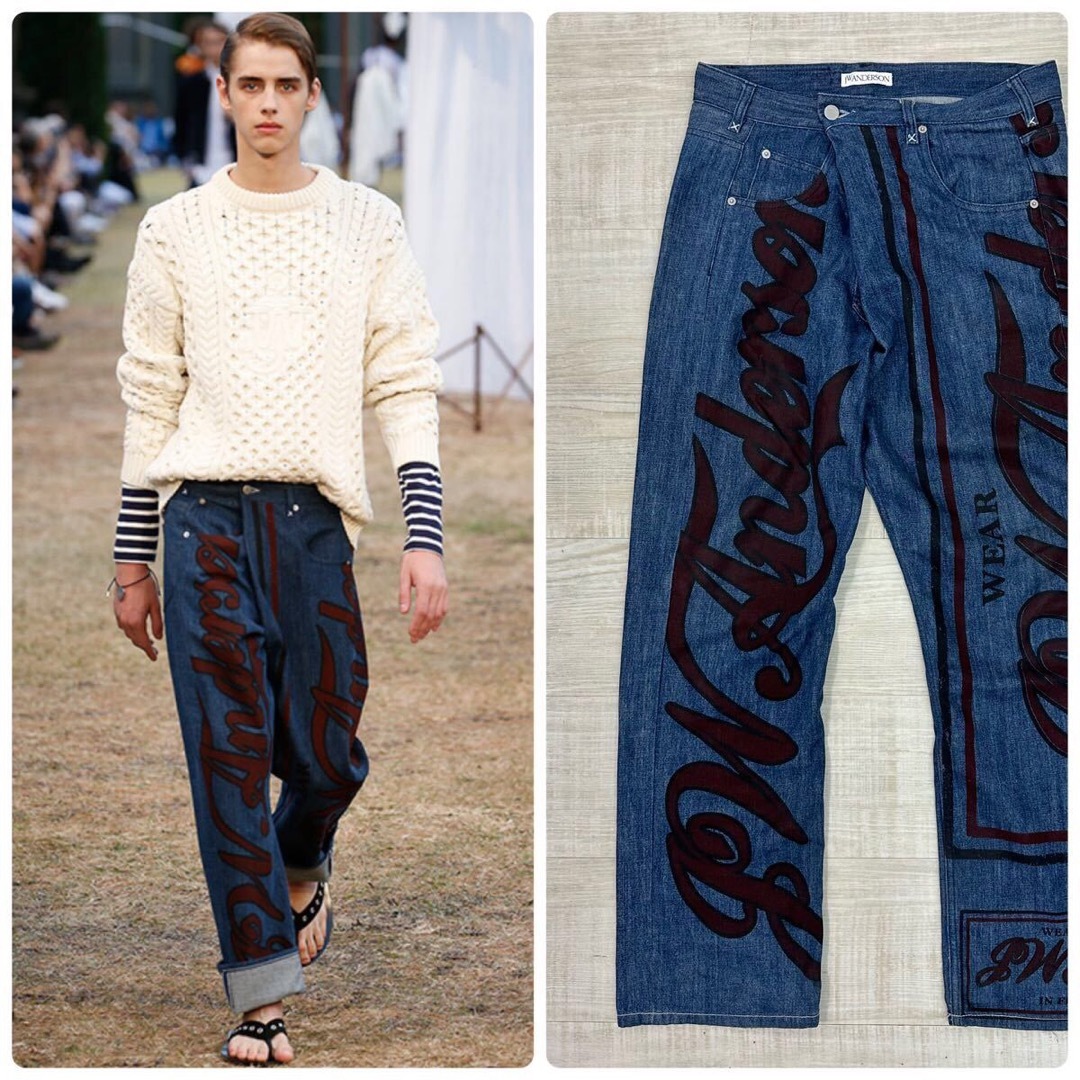 18ss JW.ANDERSON ロゴ プリント ラップ デニム パンツ