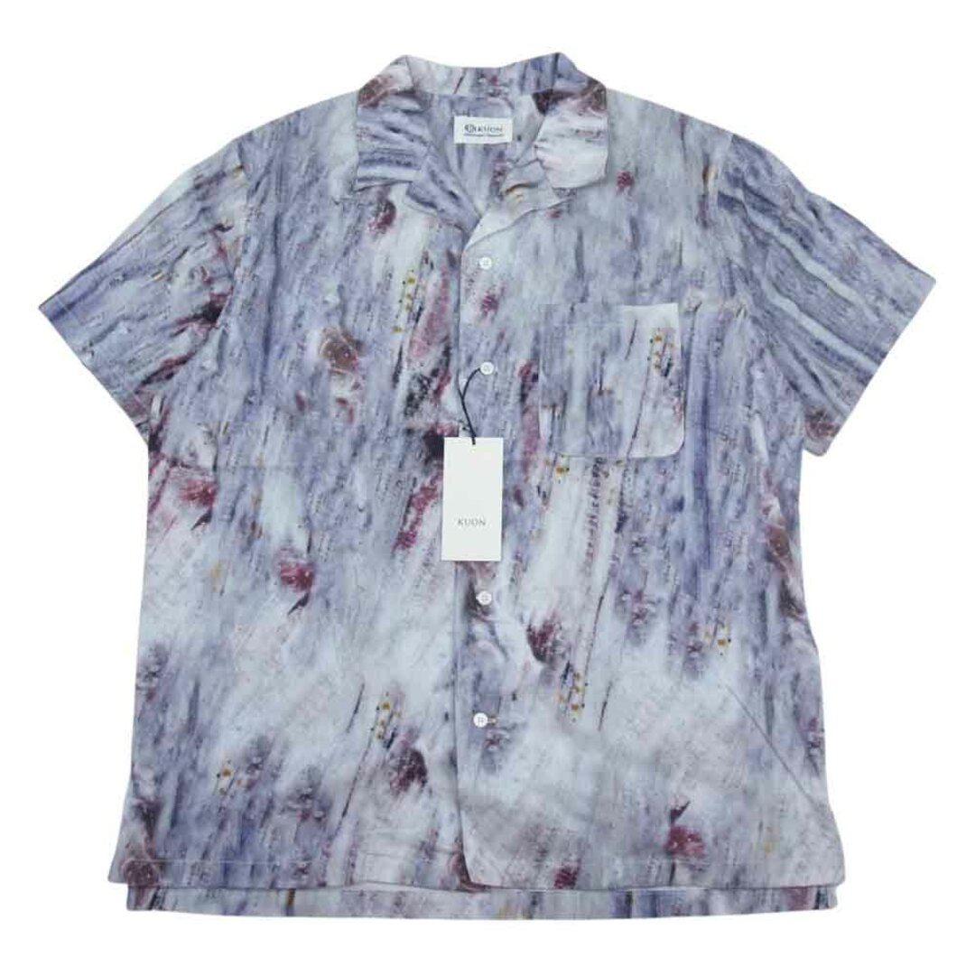 クオン KUON 113SH021000 Camp Collar Cotton Shirt キャンプカラー コットン 半袖 シャツ パープル系 M【新古品】【未使用】