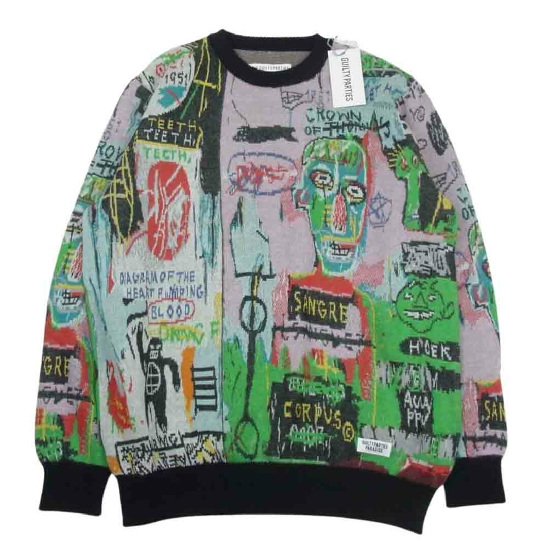 WACKO MARIA ワコマリア 22AW BASQUIAT-WM-KN03 × JEAN MICHEL BASQUIAT ジャン＝ミシェル・バスキア CREW NECK SWEATER クルーネック セーター マルチカラー系 L【新古品】【未使用】約60cm袖丈