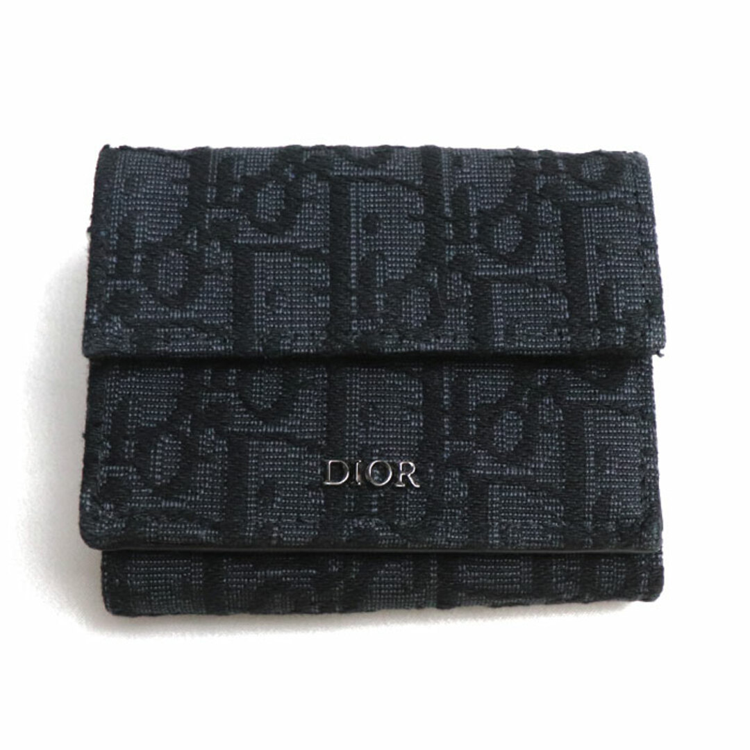 スナップボタン内側Dior ディオール オブリーク ジャカード トロッター 三つ折り財布 ブラック 2OBBC110YSE レディース【美品】