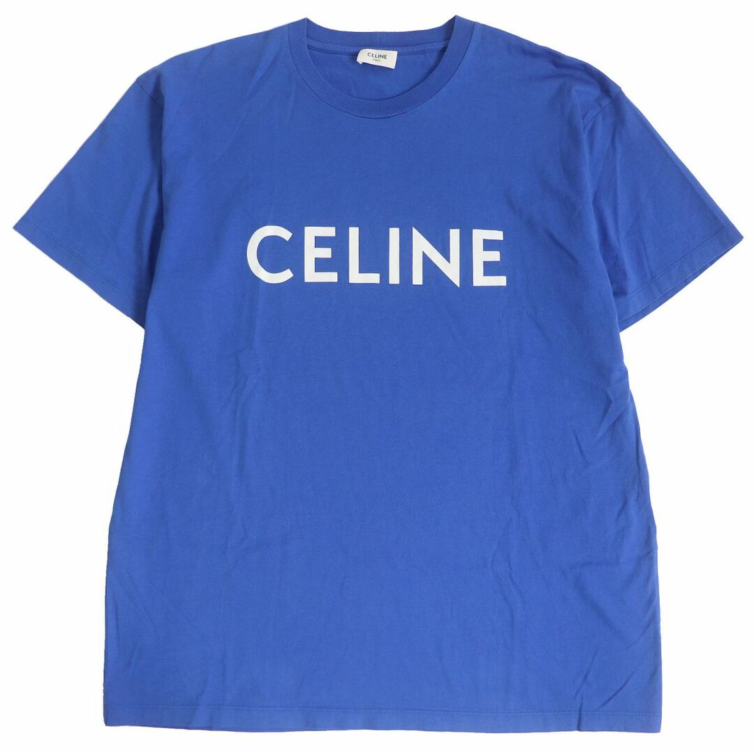 美品□CELINE/セリーヌ 2X681501F ロゴプリントデザイン コットン100％ クルーネック 半袖Tシャツ/カットソー ブルー S イタリア製 正規品