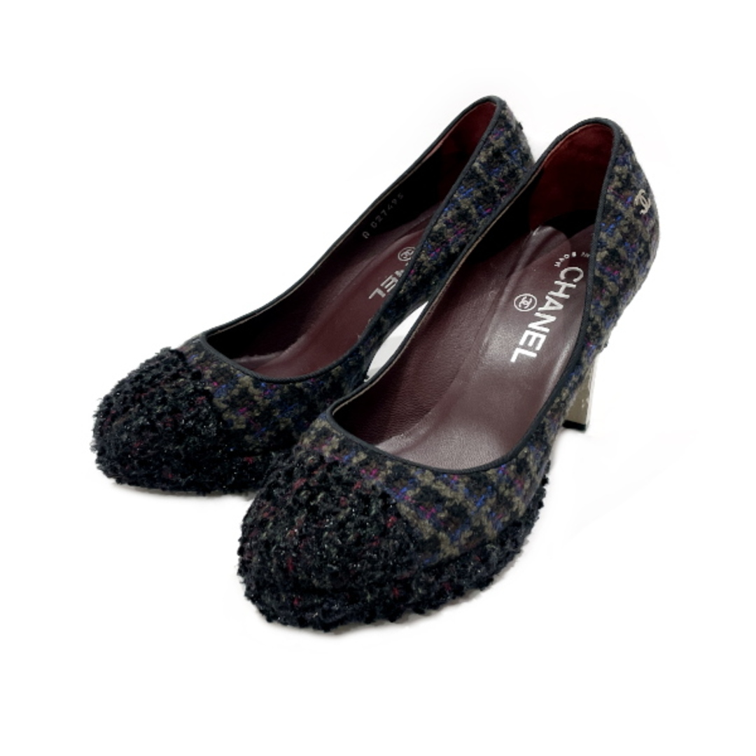 CHANEL - CHANEL ツイード ココマーク ヒール 36 1/2 G27495 パンプス