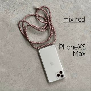 ショルダー ストラップ ボディフォンケース 赤 XSMax ボーダー (iPhoneケース)