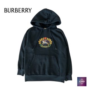 バーバリー(BURBERRY)の【極美品】 BURBERRY バーバリー 刺繍 プルオーバー パーカー ブラック(パーカー)