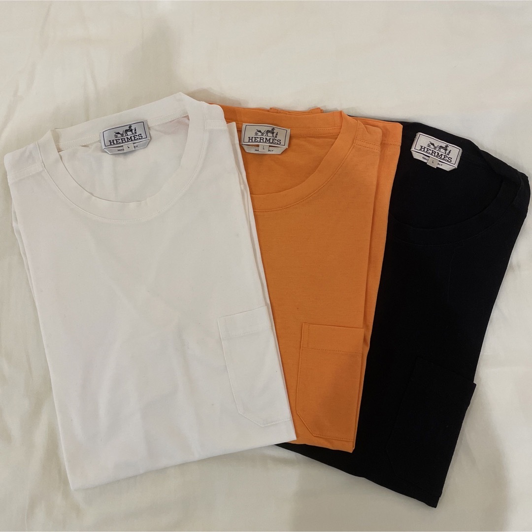 エルメス Hermes 無地Tシャツ 胸ポケット 3枚セットコットン100%柄デザイン無地