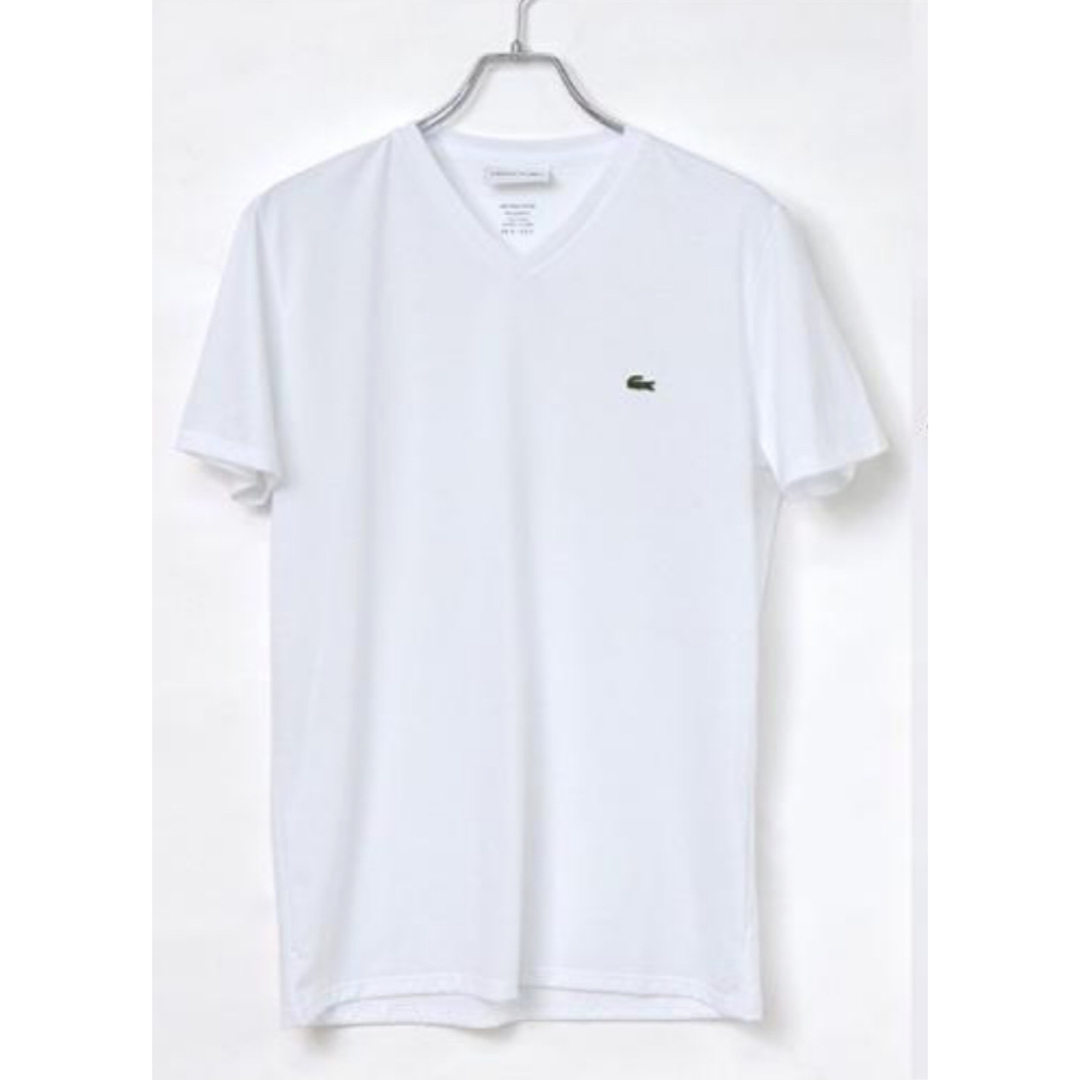 最終価格/ラコステベーシック Vネック Tシャツ (新品タグ付き、半袖ホワイト)