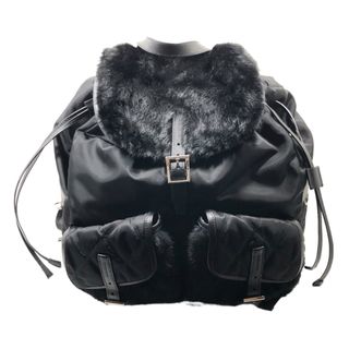 プラダ(PRADA)の　プラダ PRADA ラビットファー バックパック ブラック ナイロン/サフィアーノ/ラビットファー ユニセックス リュック・デイパック(バッグパック/リュック)