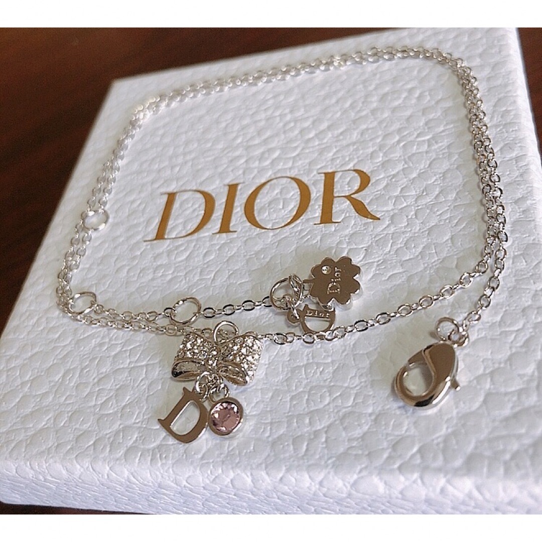 Christian Dior - Dior Dロゴ ネックレス シルバー リボン ストーン