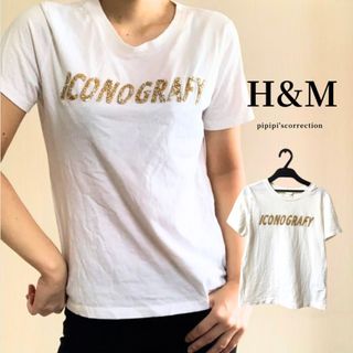 エイチアンドエイチ(H&H)のエイチアンドエム　トップス　スパンコール　Tシャツ　半袖　デザインTシャツ(Tシャツ(半袖/袖なし))