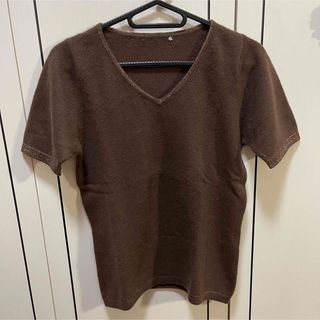 カシミヤ100%  Vネック半袖ニット　CASHMERE トップス　レディース(ニット/セーター)