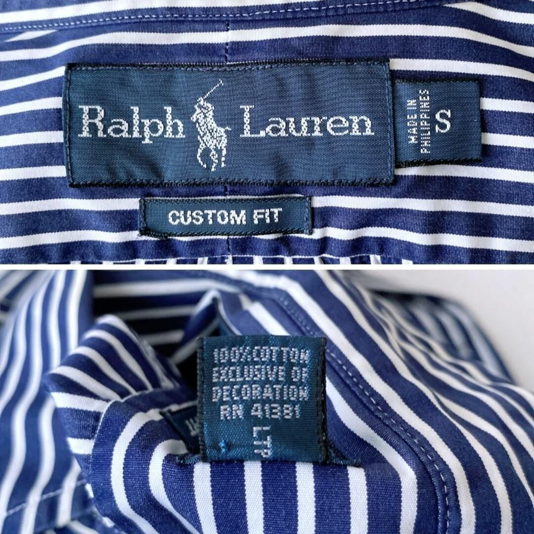 Ralph Lauren(ラルフローレン)のラルフローレン　ボタンダウンストライプシャツ　イエローポニー刺繍　ネイビー　S メンズのトップス(シャツ)の商品写真