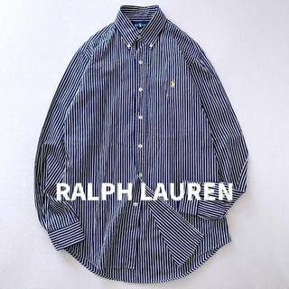 ラルフローレン(Ralph Lauren)のラルフローレン　ボタンダウンストライプシャツ　イエローポニー刺繍　ネイビー　S(シャツ)