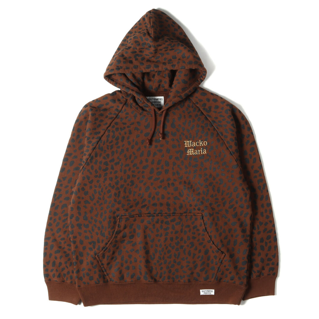 WACKO MARIA ワコマリア パーカー サイズ:L 22AW レオパード柄 ヘビー スウェット パーカー WASHED HEAVY WEIGHT  PULLOVER HOODED SWEAT SHIRT ブラウン トップス カットソー カジュアル ストリート ブランド【メンズ】【中古】【美品】  ...