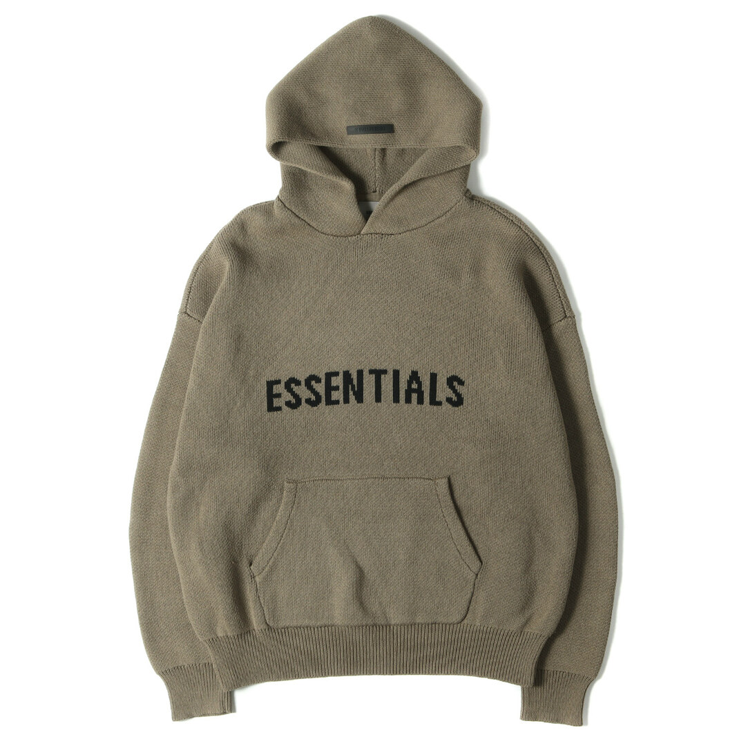 FEAR OF GOD フィアオブゴッド パーカー サイズ:M 21SS FOG ESSENTIALS オーバーサイズ ニット パーカー Logo Knit Hoodie トープ トップス カットソー カジュアル ストリート ブランド【メンズ】【美品】