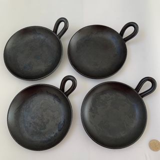 フライパン風耐熱陶器　萬古焼　黒　4コセット　(食器)