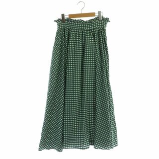 ハウピア haupia ギンガムチェック スカート フレア ロング 38 緑 白(ロングスカート)