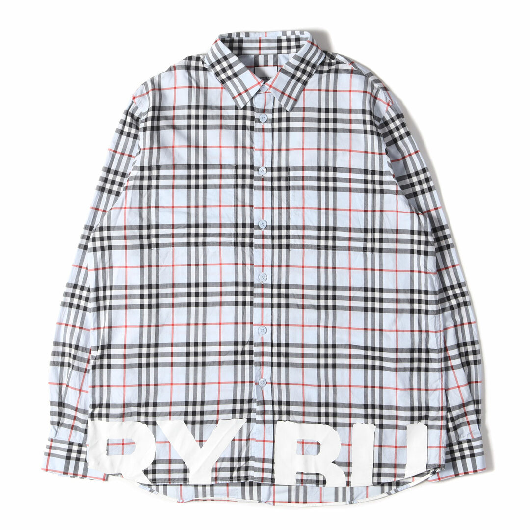 BURBERRY(バーバリー)のBURBERRY バーバリー シャツ サイズ:L 近年モデル ヘム ロゴ ノバチェック 長袖 シャツ THTHAGAR129SAM 8037887 ライトブルー ブラック ホワイト レッド トップス カットソー カジュアルシャツ 柄シャツ ブランド 【メンズ】【中古】 メンズのトップス(シャツ)の商品写真