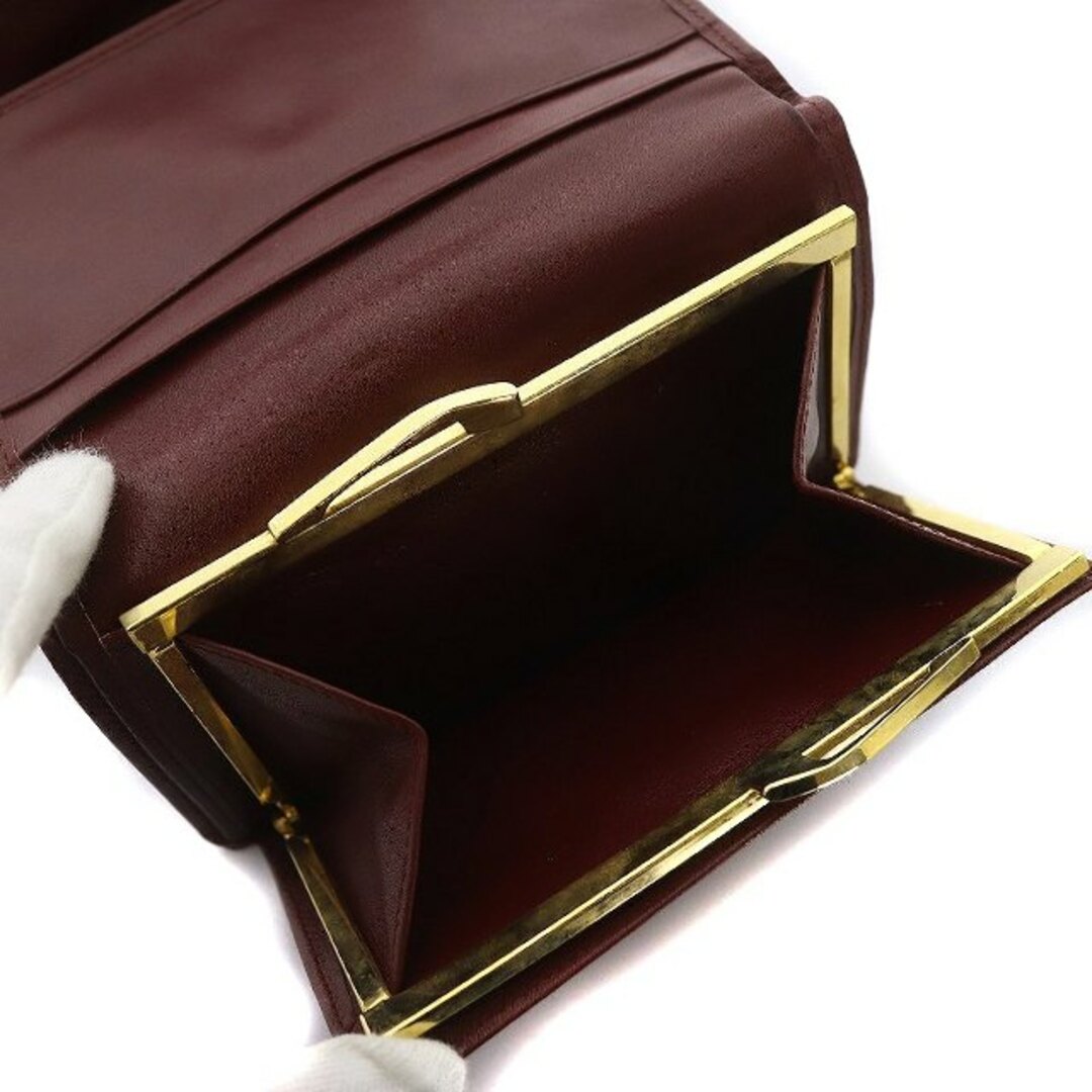 カルティエ レザー マストライン がま口 三つ折り 財布 ボルドー 極美品