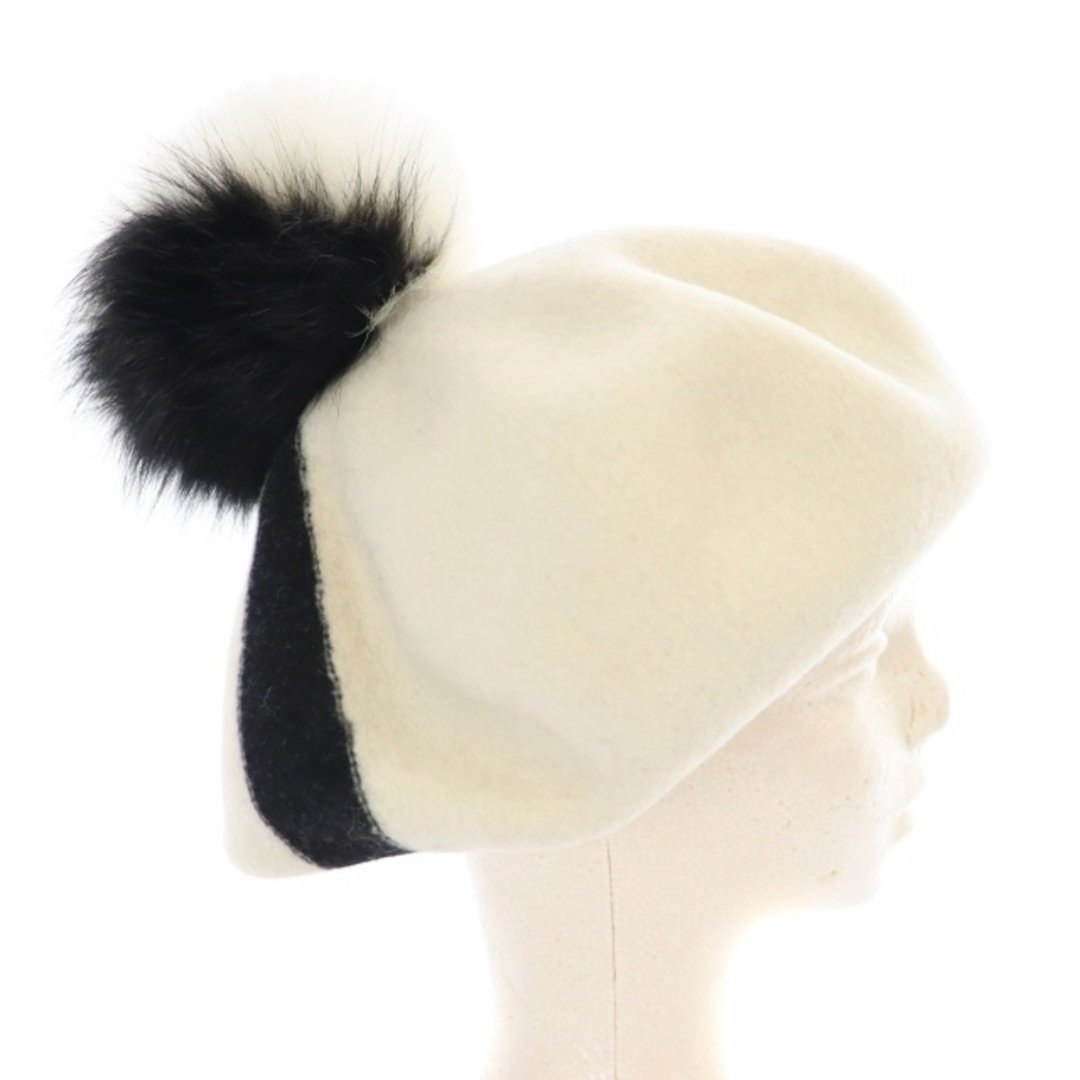 CA4LA(カシラ)のカシラ CA4LA 20th フォックスファー付きベレー帽 帽子 白 ホワイト レディースの帽子(ハンチング/ベレー帽)の商品写真