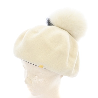 カシラ(CA4LA)のカシラ CA4LA 20th フォックスファー付きベレー帽 帽子 白 ホワイト(ハンチング/ベレー帽)