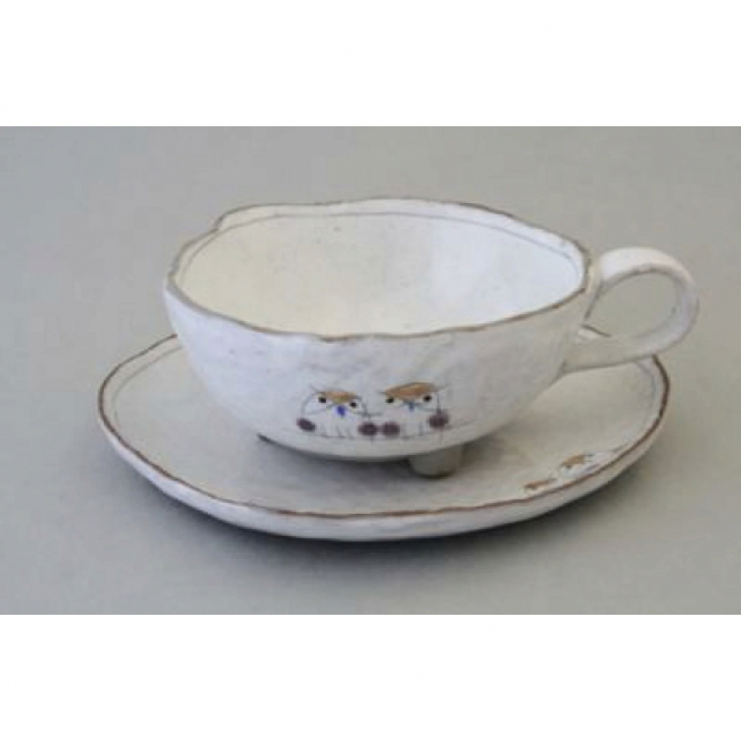 新品未使用】カップ&ソーサー 福丸 コーヒー碗皿 フクロウ柄 [瀬戸焼