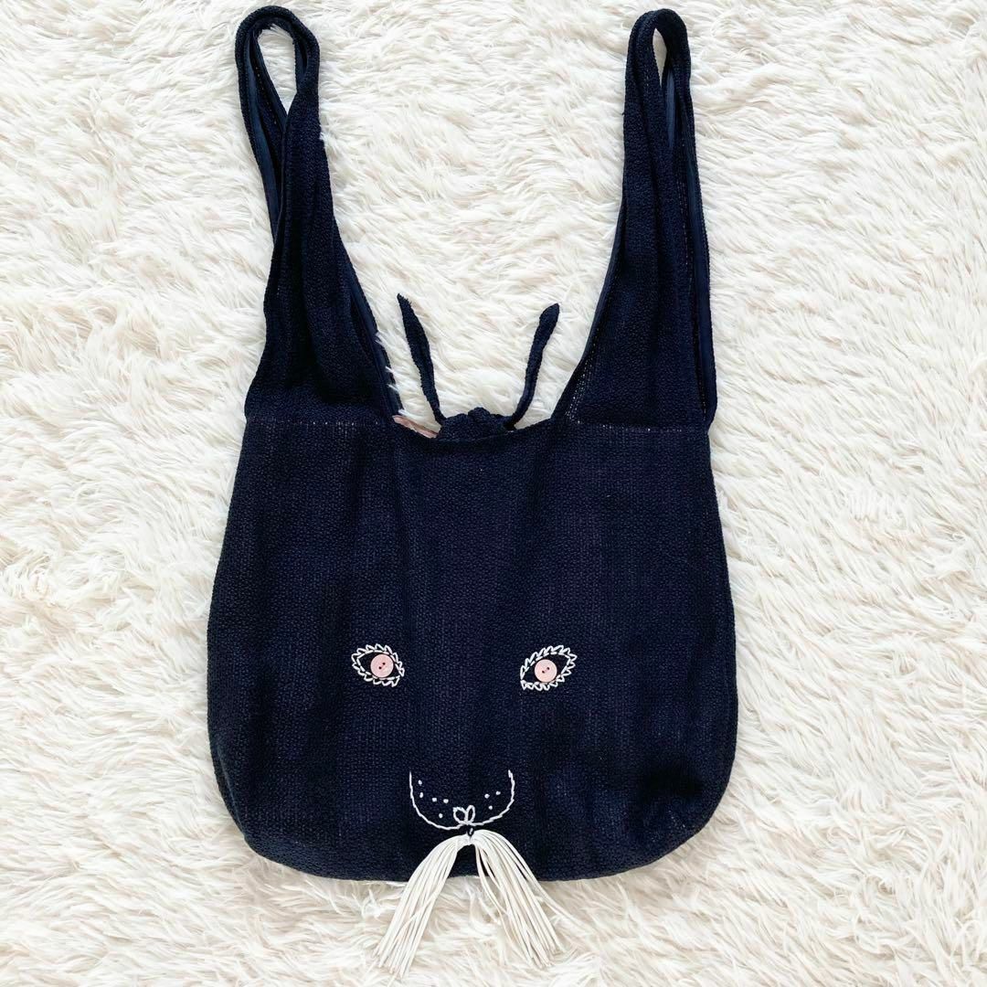 ミナペルホネン usa bag うさぎ　刺繍　ウサバッグ　ネイビー　ピンク　麻