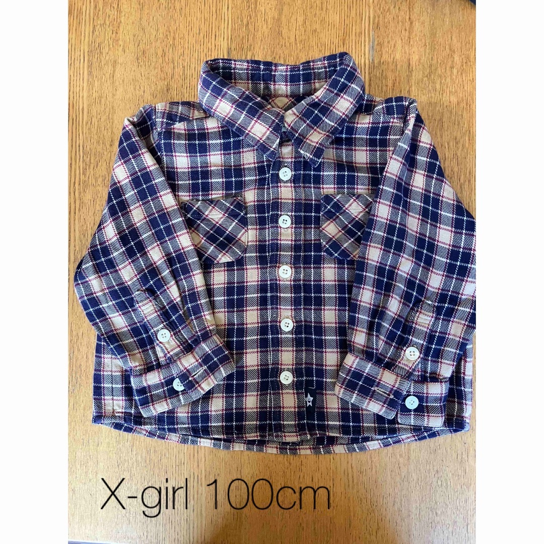 X-girl(エックスガール)のチェックシャツ　100cm Xgirl キッズ/ベビー/マタニティのキッズ服女の子用(90cm~)(ブラウス)の商品写真