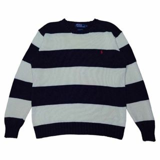 90s ポロラルフローレン 太ボーダー ニットセーター 古着 ネイビー ホワイト