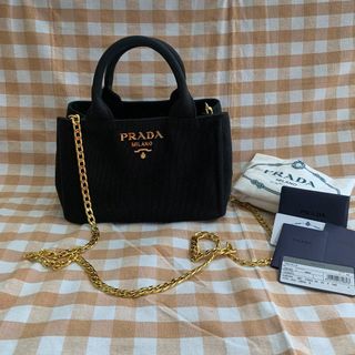 Aランク プラダ チェーンショルダーバッグ BR3997 ナイロン レザー ブラック PRADA トートバッグ レディース