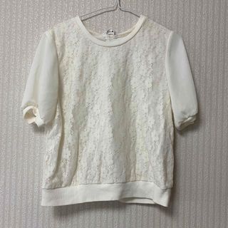 ホワイト＊総レーストップス(Tシャツ(半袖/袖なし))